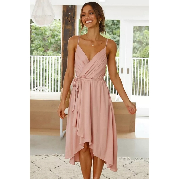 LAST ONE! Plus Size HARPER GRACE Pink Spaghetti Strap Midi Dress With Ruching - Picture 5 of 6